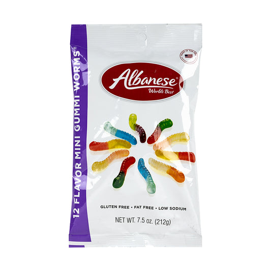 Albanese 12 Flavor Mini Gummi Worms 7.5oz Peg Bags single