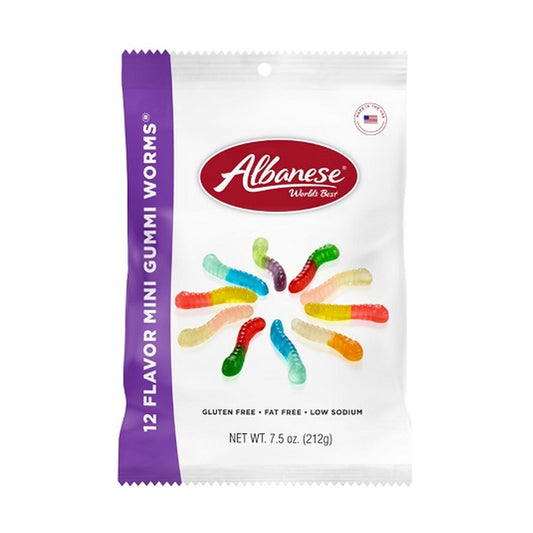 Albanese 12 Flavor Mini Gummi Worms 7.5oz Peg Bags
