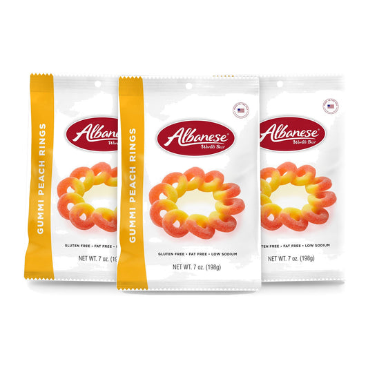 Albanese Gummi Peach Rings 7oz Peg Bags 3-pack