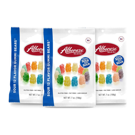 Albanese Sour 12 Flavor Gummi Bears 7oz Peg Bags 3-pack