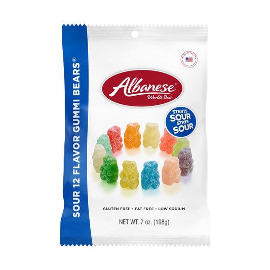 Albanese Sour 12 Flavor Gummi Bears 7oz Peg Bags