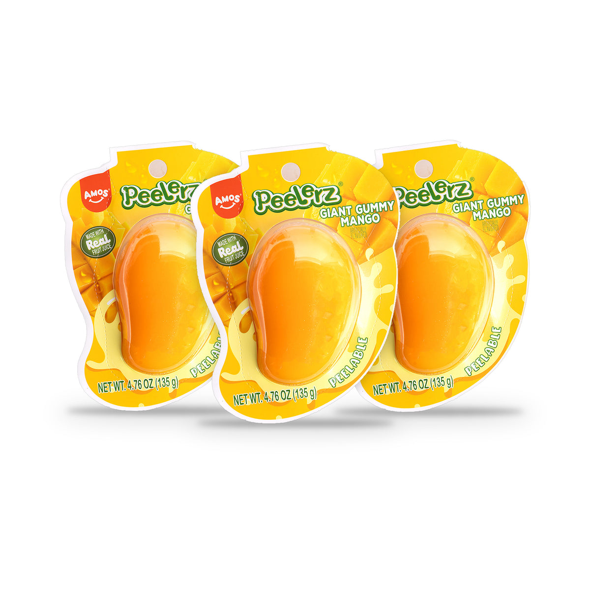 Amos Peelerz Giant Gummy Mango 4.76oz 3-Pack, three giant gummies