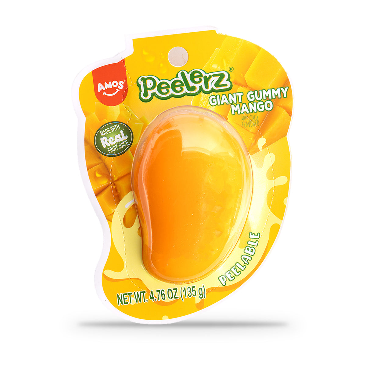 Amos Peelerz Giant Gummy Mango 4.76oz peelable gummy in blister pack