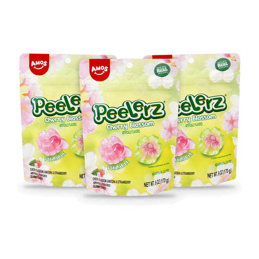 Amos Peelerz Gummy Cherry Blossom 6oz Peg Bag 3-Pack, three bags