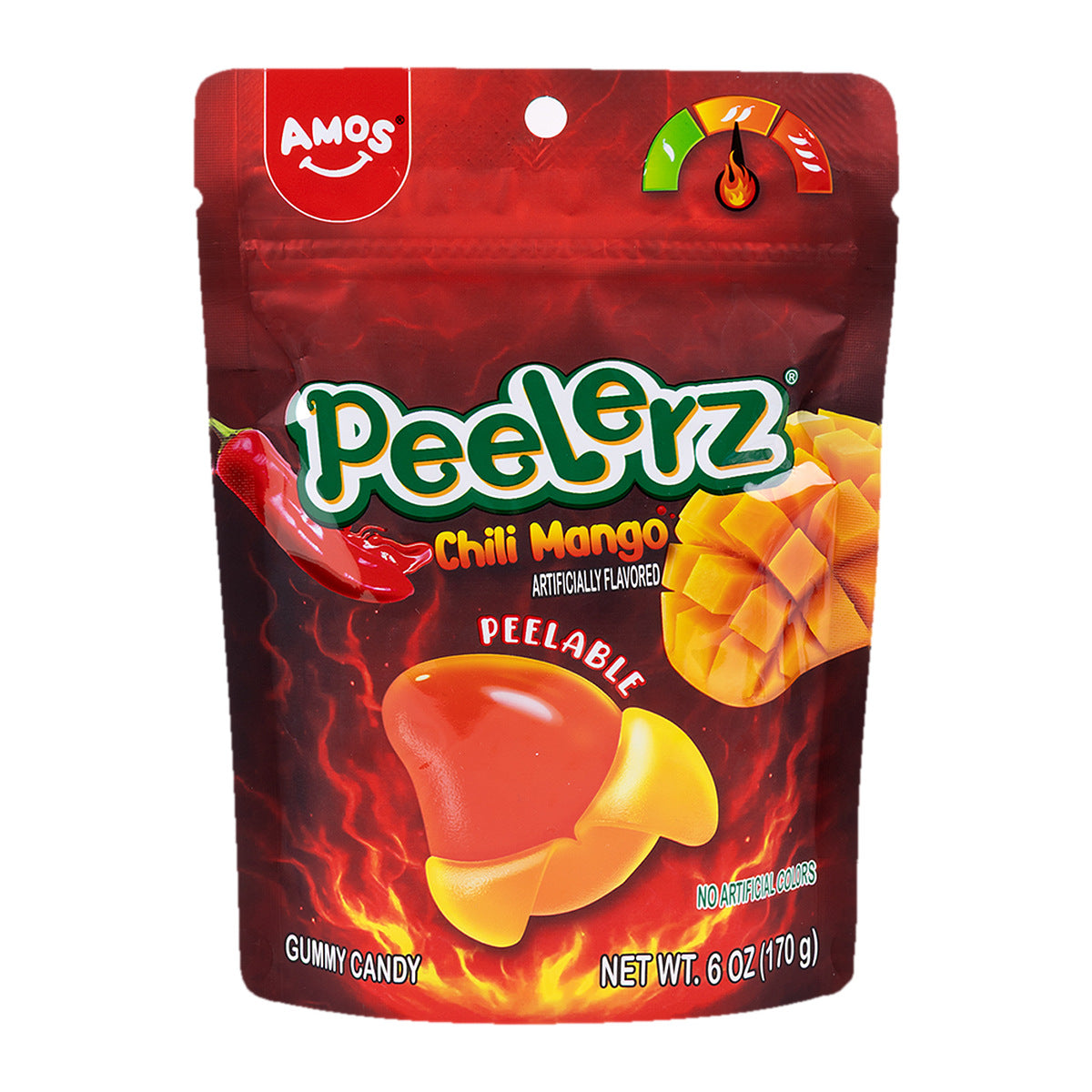 Amos Peelerz Gummy Chili Mango 6oz Peg Bag, full package
