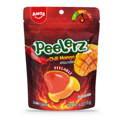 Amos Peelerz Gummy Chili Mango 6oz Peg Bag, front of package