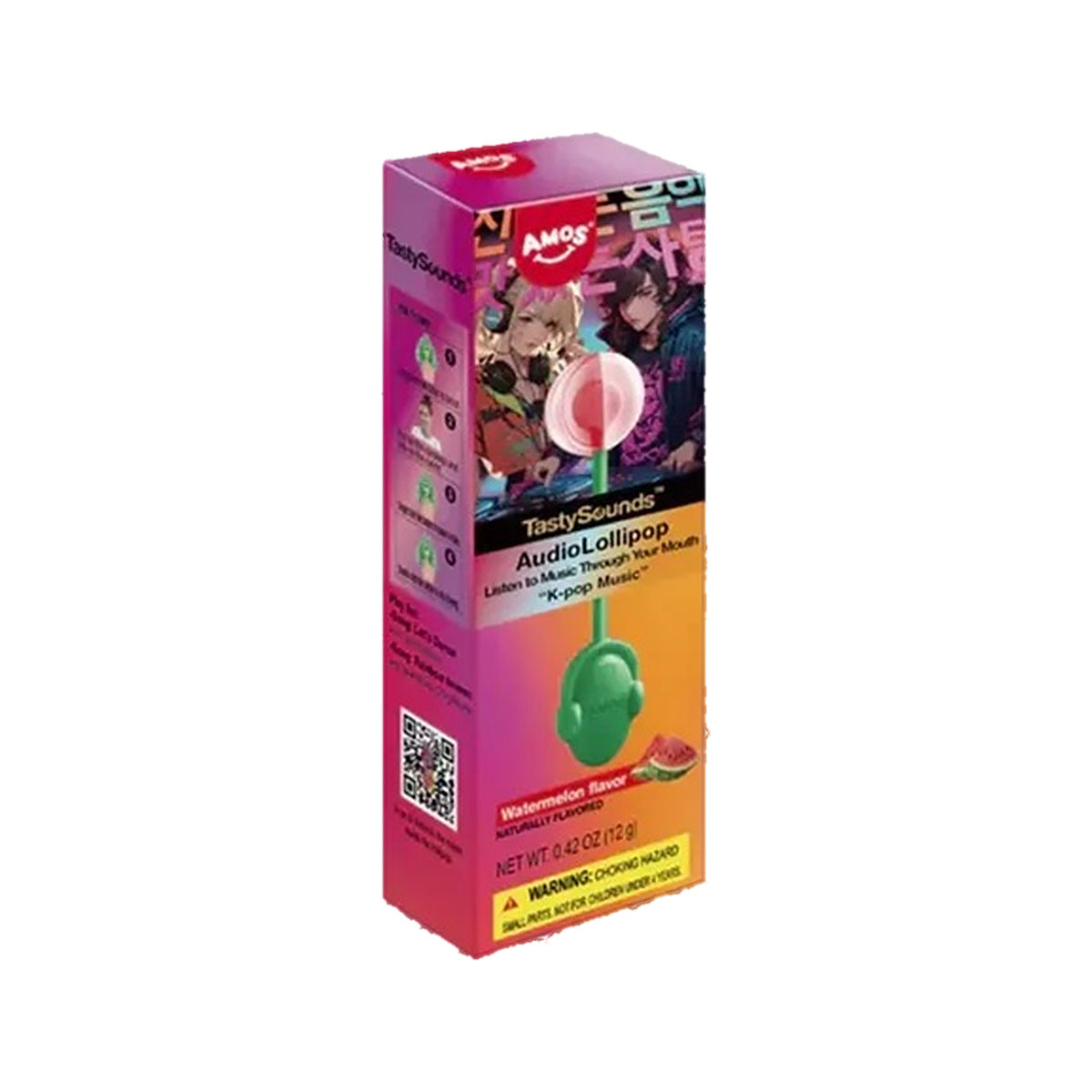 Amos TastySounds Audio Lollipop Watermelon Sugar-Free 0.42oz, front of box