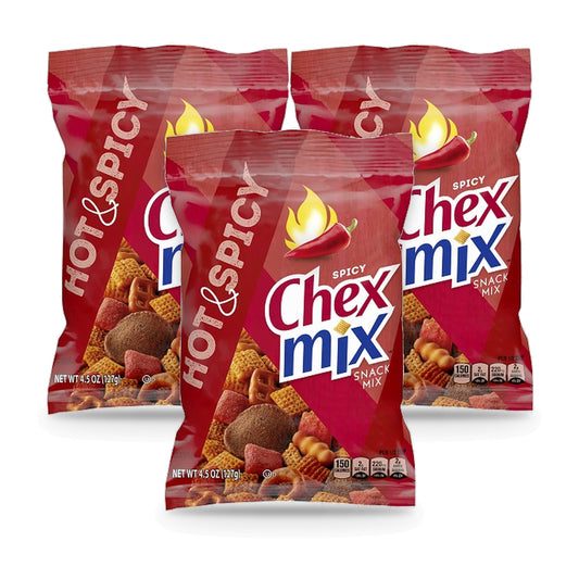 Chex Mix Hot & Spicy Snack Mix 4.5oz 3-Pack — three single packs