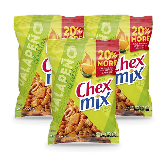 Chex Mix Jalapeno Cheddar Snack Mix 4.5oz 3-Pack — three single packs