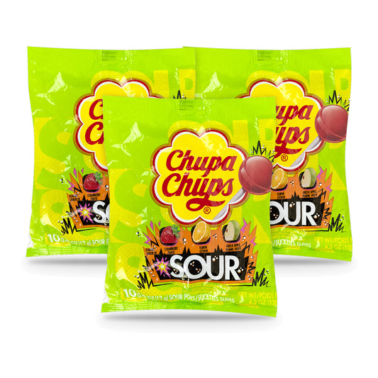 Chupa Chups Sour 10-Count 4.2oz Peg Bag 3-pack