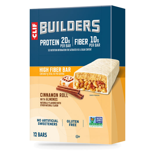 Clif Builders High Fiber Cinnamon Roll Protein Bar 2.4oz, Box of 12 bars
