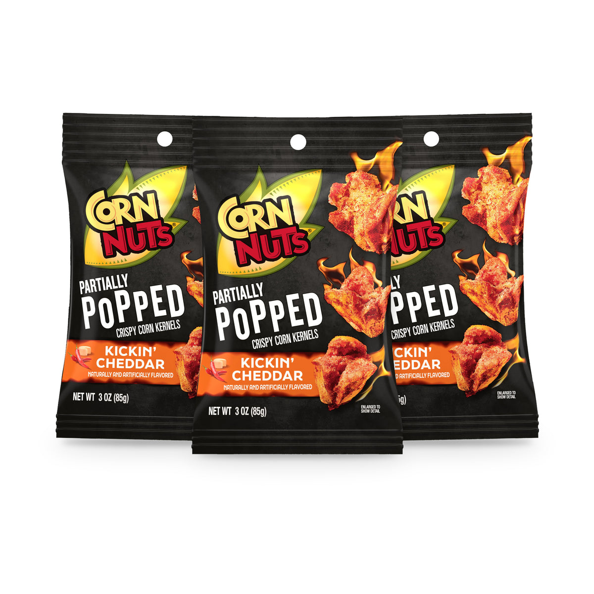 Corn Nuts Partially Popped Kickin' Cheddar 3oz Peg Bag 3-Pack, three bags