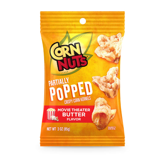Corn Nuts Partially Popped Movie Theater Butter 3oz Peg Bag, front of package