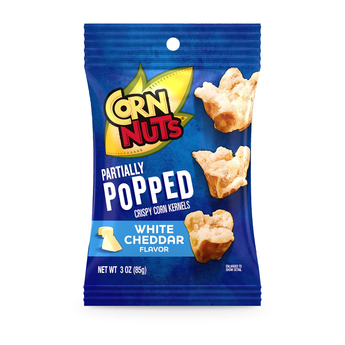 Corn Nuts Partially Popped White Cheddar 3oz Peg Bag, front of package