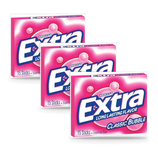 Extra Classic Bubble Sugar-Free Gum Party Packs 15-Stick 3-Pack