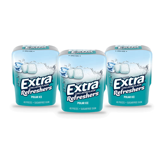 Extra Refreshers Polar Ice Sugar-Free Gum 40-Piece Bottle — 3-Pack