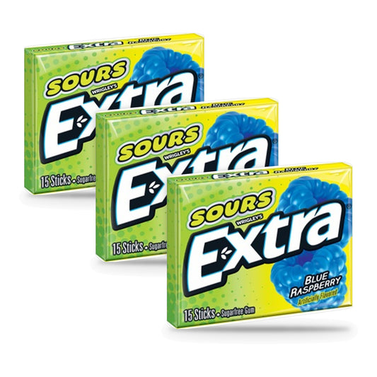 Extra Sour Blue Raspberry Sugar-Free Chewing Gum Party Packs 15-Stick 3-Pack
