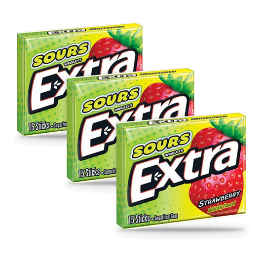 Extra Sour Strawberry Sugar-Free Gum Party Packs 15-Stick 3-Pack
