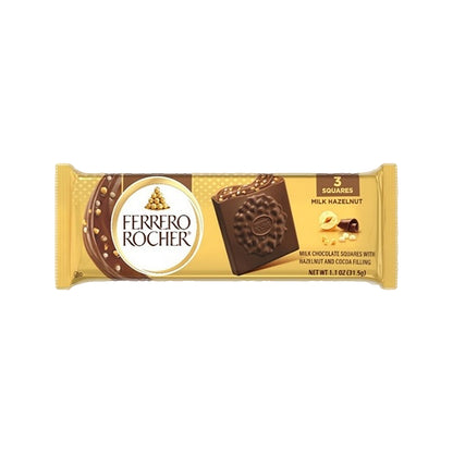 Ferrero Rocher Milk Hazelnut Chocolate Squares 3-Piece 1.1oz, full package