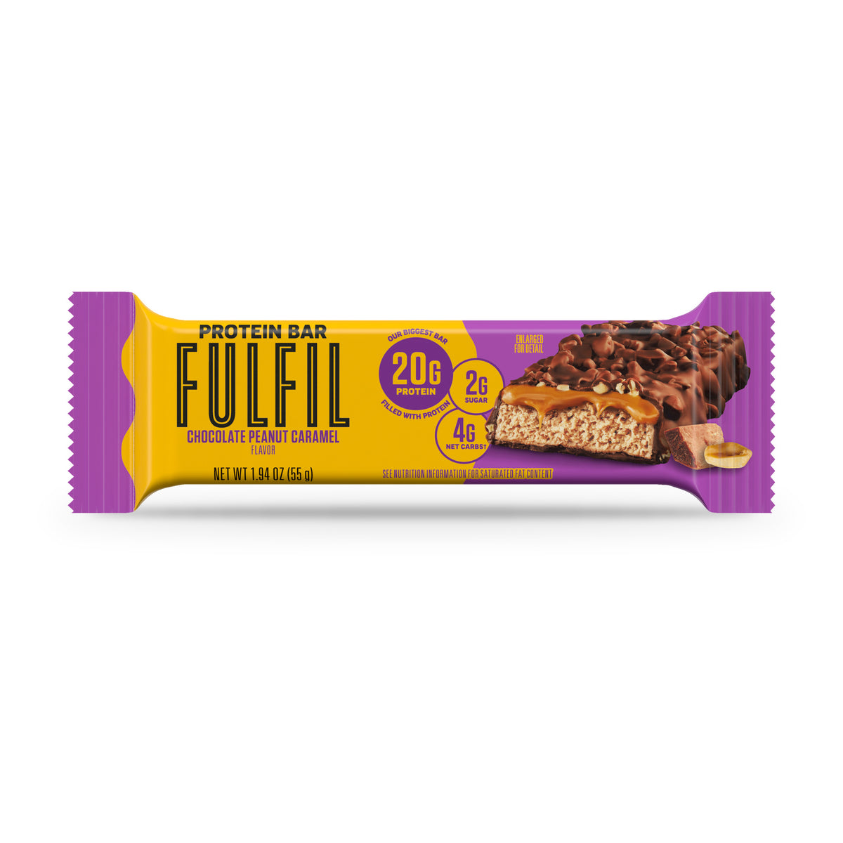 Fulfil Chocolate Peanut Caramel Protein Bar 1.94oz, single bar wrapper