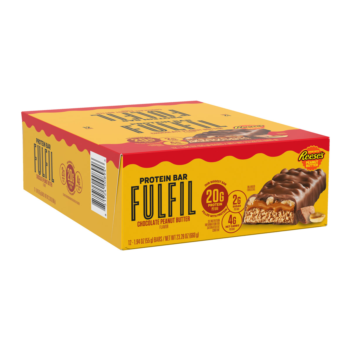 Fulfil Chocolate and Reese's Peanut Butter Protein Bar 1.94oz, Box of 12, full package