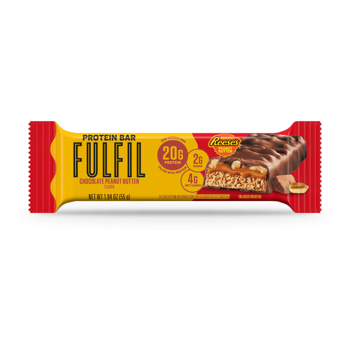 Fulfil Chocolate and Reese's Peanut Butter Protein Bar 1.94oz, single bar wrapper