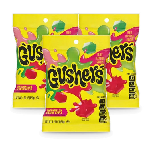 Gushers Watermelon Sour Apple 4.25oz Peg Bag 3-Pack