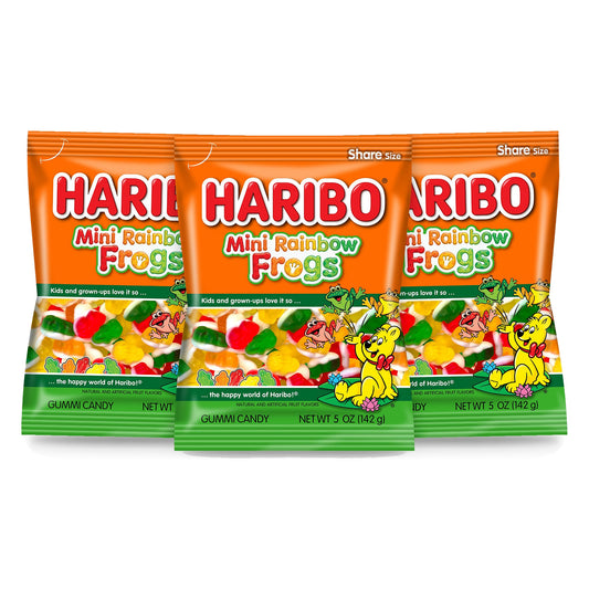 Haribo Mini Rainbow Frogs 5oz Peg Bag 3-pack