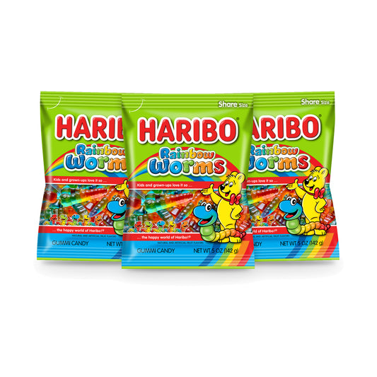 Haribo Rainbow Worms 5oz Peg Bag 3-pack