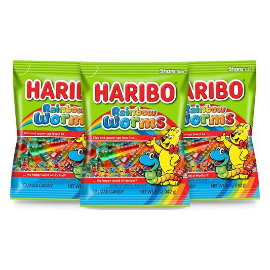 Haribo Rainbow Worms 5oz Peg Bag 3-pack