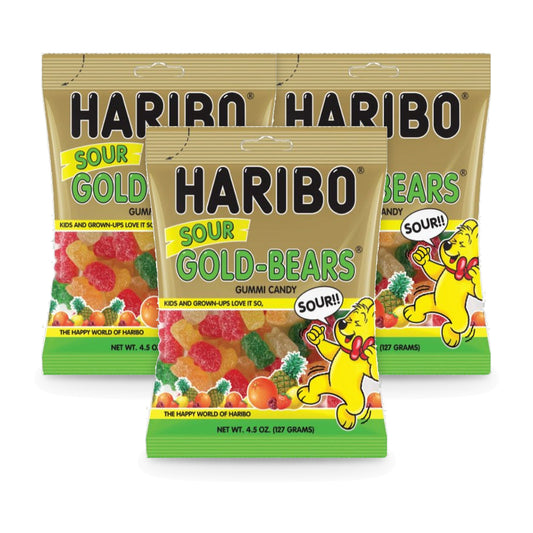 Haribo Sour Goldbears 4.5oz Peg Bag 3-Pack