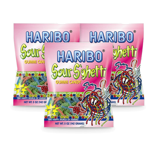 Haribo Sour S'ghetti 5oz Peg Bag 3-Pack