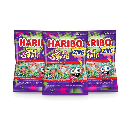 Haribo Sour S'ghetti 5oz Peg Bag - 3-Pack