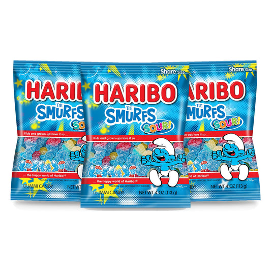 Haribo Sour Smurfs 4oz Peg Bag 3-pack