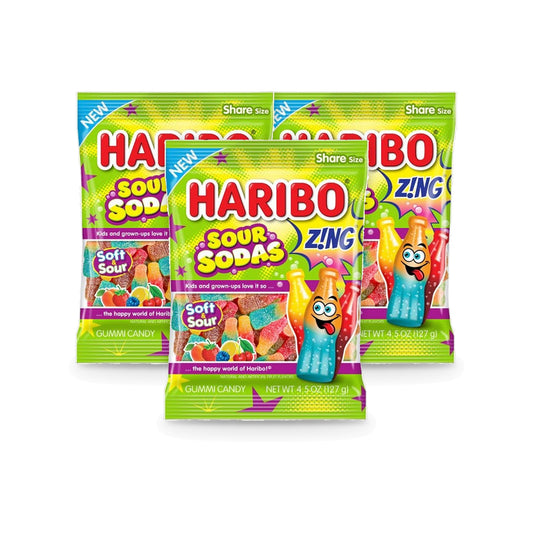 Haribo Sour Sodas 4.5oz Peg Bag 3-Pack