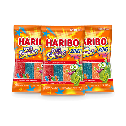 Haribo Z!ng Sour Streamers 4.5oz Peg Bag 3-pack