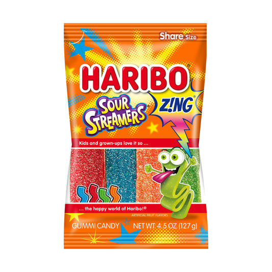 Haribo Z!ng Sour Streamers 4.5oz Peg Bag