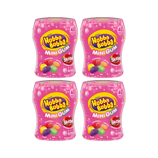Hubba Bubba Mini Gum in Skittles Original Flavors, 4 x 40-piece bottles (Box of 4)