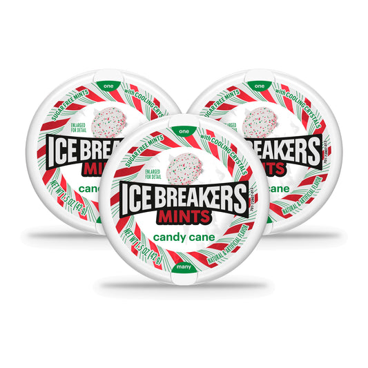Ice Breakers Candy Cane Sugar-Free Mints 1.5oz Tins 3-Pack
