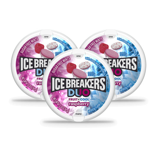 Ice Breakers Duo Raspberry Sugar-Free Mints 1.3oz Tins 3-Pack