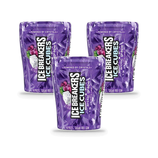 Ice Breakers Ice Cubes Arctic Grape Sugar-Free Gum 3.24oz Bottles 3-Pack
