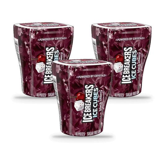 Ice Breakers Ice Cubes Black Cherry Sugar-Free Gum 3.24oz Bottles 3-Pack