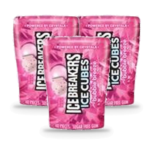 Ice Breakers Ice Cubes Bubble Breeze Sugar-Free Gum 3.24oz Bottles — 3-Pack