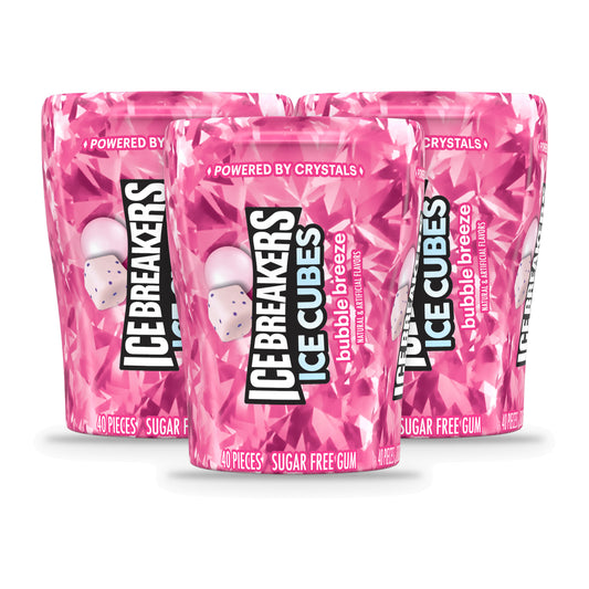Ice Breakers Ice Cubes Bubble Breeze Sugar-Free Gum 3.24oz Bottles — 3-Pack