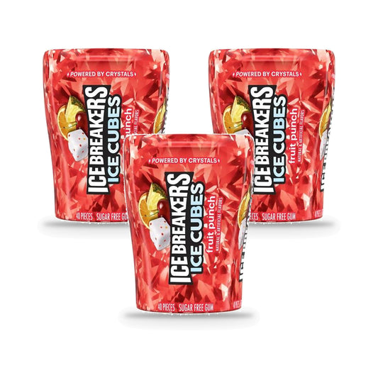 Ice Breakers Ice Cubes Fruit Punch Sugar-Free Gum 3.24oz Bottles 3-Pack