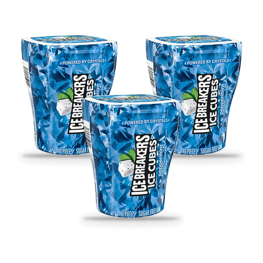 Ice Breakers Ice Cubes Peppermint Sugar-Free Gum 3.24oz Bottles 3-Pack