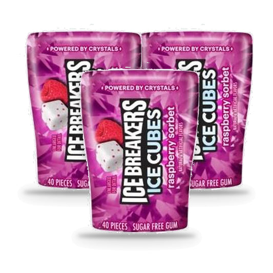 Ice Breakers Ice Cubes Raspberry Sorbet Sugar-Free Gum 3.24oz Bottles — 3-Pack