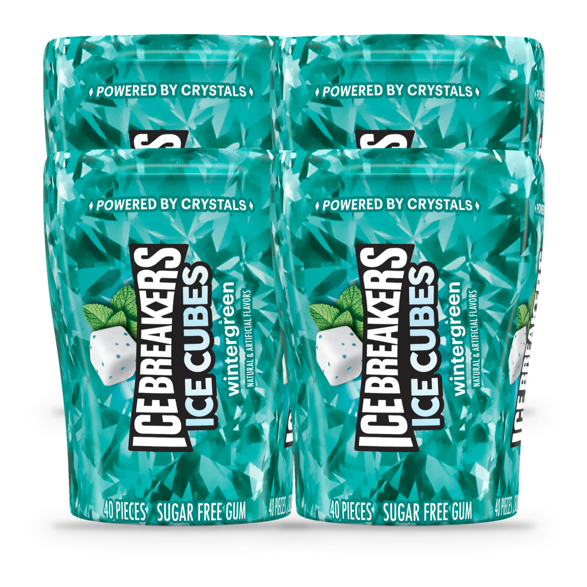 Ice Breakers Ice Cubes Wintergreen Sugar-Free Gum 3.24oz Bottles (4-Count Box), four bottles