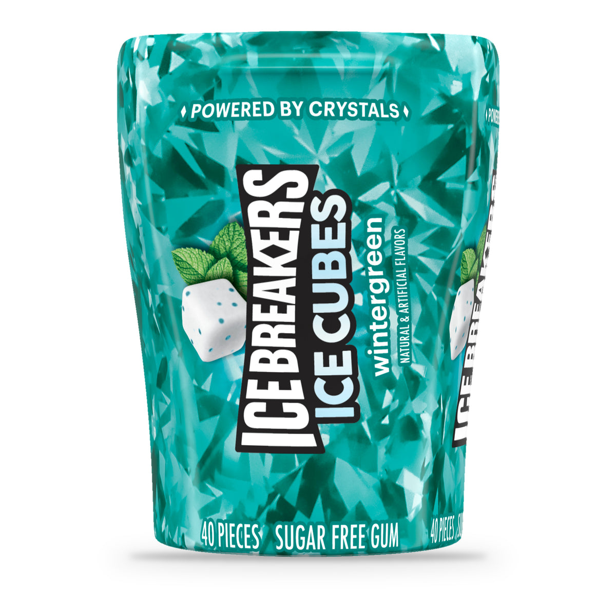 Ice Breakers Ice Cubes Wintergreen Sugar-Free Gum 3.24oz Bottles (4-Count Box), front of bottle