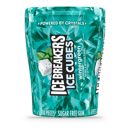 Ice Breakers Ice Cubes Wintergreen Sugar-Free Gum 3.24oz Bottles (4-Count Box), front of bottle
